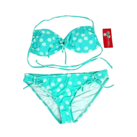 BIKINI LAB, Mint Green & White Polka Dot Bikini Set, Size XL - Picture 2 of 8